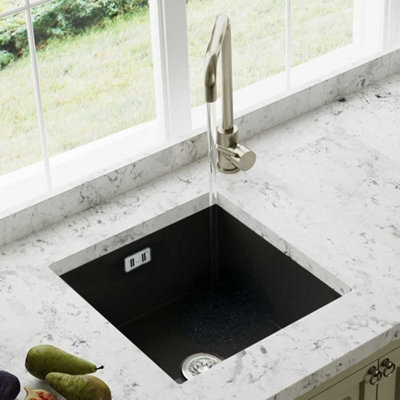 Astini Hampton 100 1.0 Bowl Matt Black Ceramic Undermount Kitchen Sink & Waste from B&Q