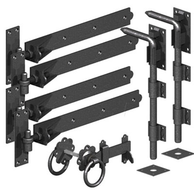 Driveway Gate Hardware Kit 24 Inch Adjustable Hook & Band HingesGate Latch & Bolts  Epoxy Black2 Pair from B&Q