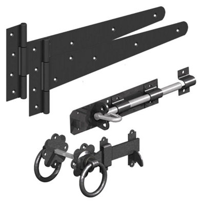 Side Gate Hardware Kit 12 Inch T Hinges Ring Gate Latch & Brenton Padbolt Epoxy Black from B&Q
