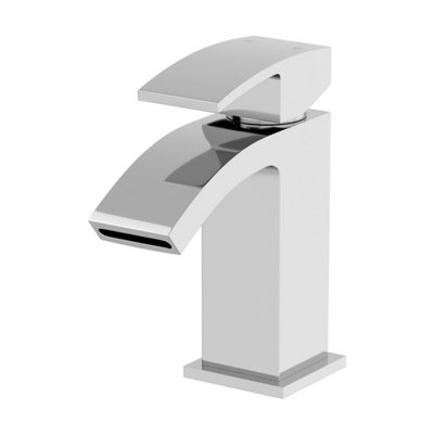 B&Q -  Modern Bathroom Mono Basin Sink Mixer Tap Curved Spout Lever Handle Chrome