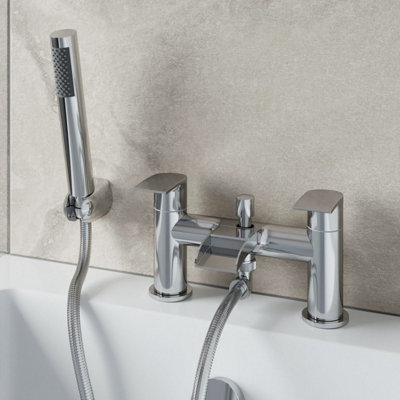 Affine Waterfall Bathroom Bath Shower Mixer Tap Brass Twin Lever Handset Hose Chrome from B&Q