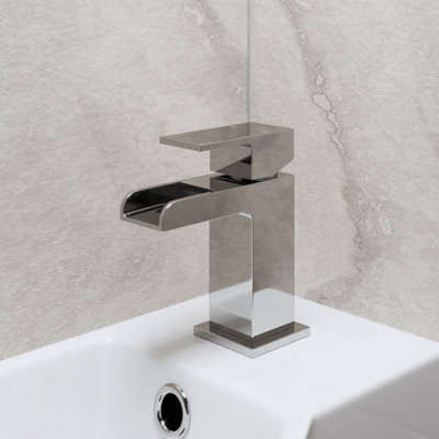 Affine Modern Cloakroom Mono Basin Sink Mixer Tap Brass Waterfall Spout Square Chrome from B&Q