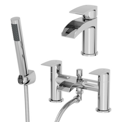 Affine Waterfall Bathroom Basin Sink Mixer Tap Bath Shower Mixer Tap Set Modern Chrome from B&Q
