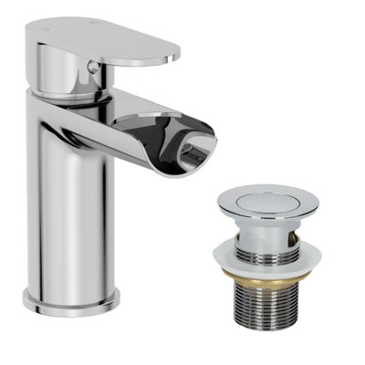 Affine Bathroom Waterfall Mono Basin Sink Mixer Tap Waste Modern Round Lever Handle from B&Q