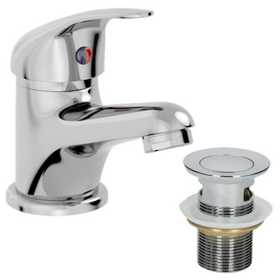 B&Q -  Bathroom Basin Sink Mono Mixer Tap Slotted Waste Chrome Curved Single Lever