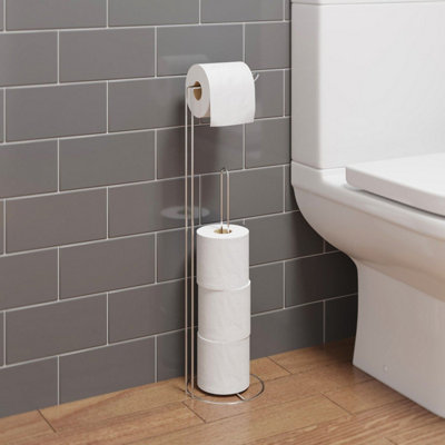 Affine Bathroom Wc Round Floor Standing Chrome Toilet Roll Holder Modern Storage Tidy from B&Q