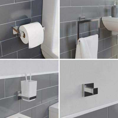 Affine Bathroom Accessories Set Toilet Roll Holder Towel Ring Tumbler Robe Hook Chrome from B&Q