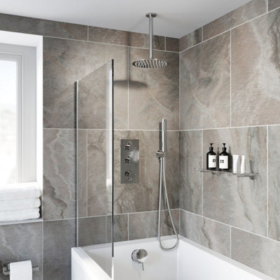 Affine Thermostatic Concealed Round Shower Ceiling Mounted Handset Heads Bath Filler from B&Q