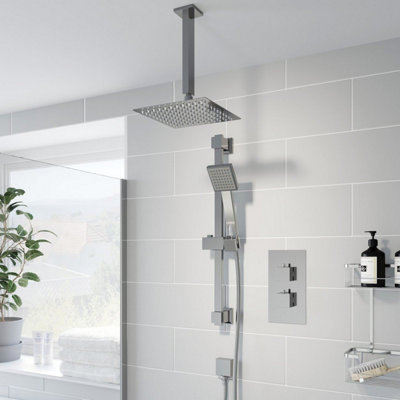 B&Q -  Thermostatic Concealed Square Shower Ceiling Mounted Adjustable Shower Heads