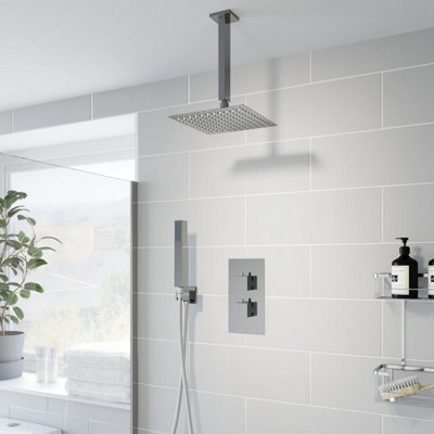 Affine Thermostatic Concealed Square Shower Ceiling Mounted And Handset Shower Heads from B&Q