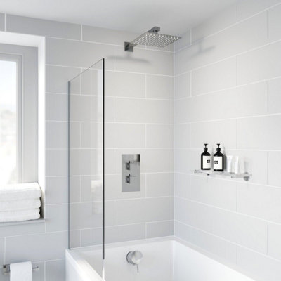 Affine Thermostatic Concealed Square Shower Bath Filler Wall Mounted Fixed Head Chrome from B&Q