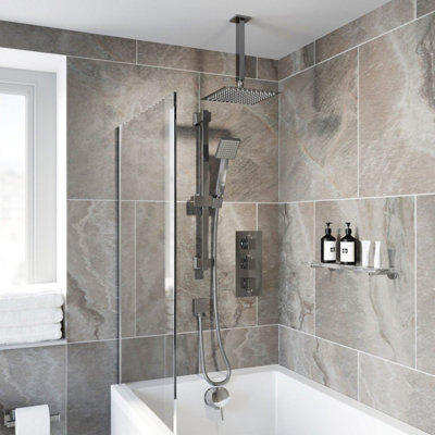 Aurora Thermostatic Square Concealed Shower Ceiling Mounted Adjustable Riser Handset