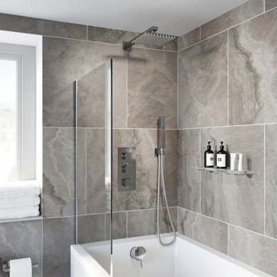 Aurora Thermostatic Square Concealed Shower Wall Mounted Handset Heads Bath Filler