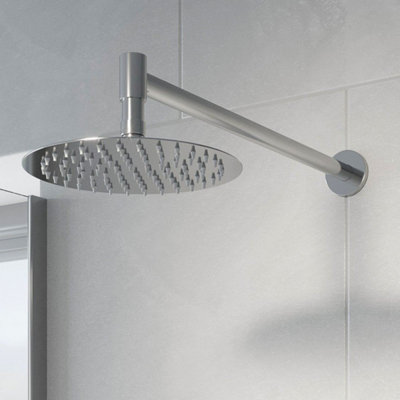Affine Bathroom Wall Mounted Slimline Chrome Round Drencher Fixed Shower Arm Head from B&Q
