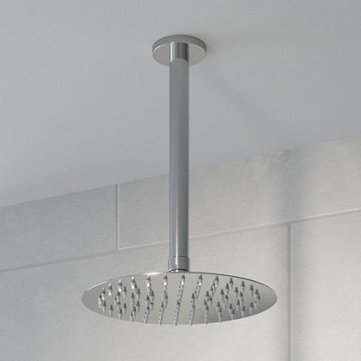 Affine Ceiling Mounted Ultra Thin Chrome Round Rainfall Fixed Shower Arm Head 200mm from B&Q