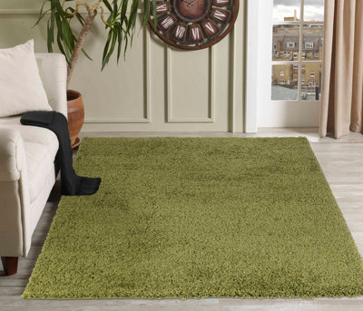 Desire Rugs Plain Living Room Shaggy Area Rugs Green 200X290 Cm from B&Q