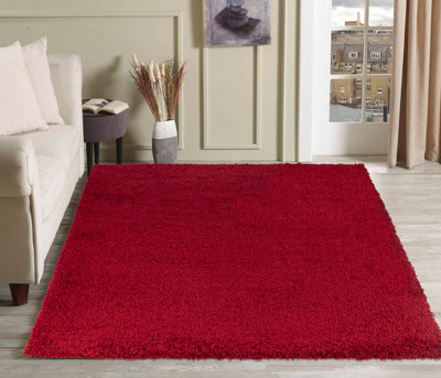 Desire Rugs Plain Living Room Shaggy Area Rugs Red 120X170 Cm from B&Q