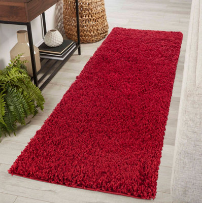 Desire Rugs Plain Living Room Shaggy Area Rugs Red Runner 60X220 Cm from B&Q