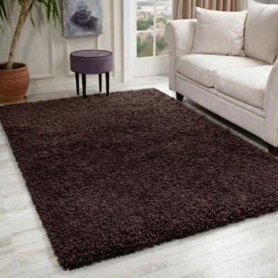 B&Q Desire Rugs Plain Living Room Shaggy Area Rugs 60X110 Cm Brown