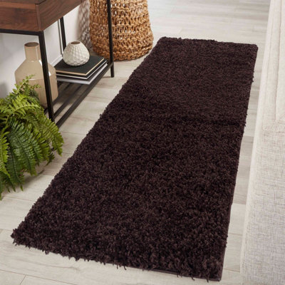 Desire Rugs Plain Living Room Shaggy Area Rugs Brown Runner 60X220 Cm from B&Q
