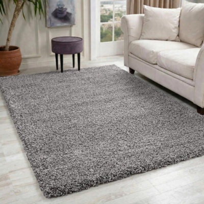 - Desire Rugs Plain Living Room Shaggy Area Rugs Grey 60X110 Cm