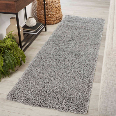 Desire Rugs Plain Living Room Shaggy Area Rugs Grey Runner 60X220 Cm from B&Q