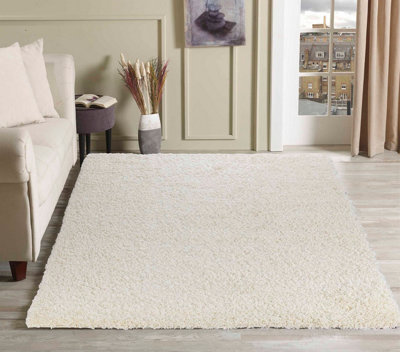 Desire Rugs Plain Living Room Shaggy Area Rugs Ivory 80X150 Cm from B&Q