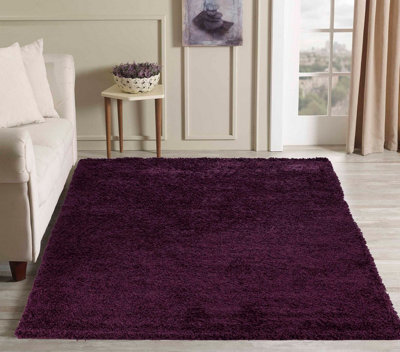 Desire Rugs Plain Living Room Shaggy Area Rugs Violet 120X170 Cm from B&Q