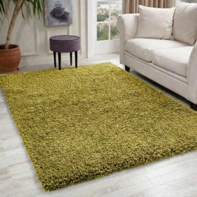  - Desire Rugs Plain Living Room Shaggy Area Rugs Green 60X110 Cm