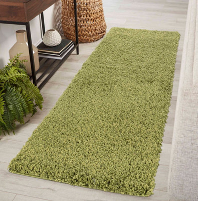 Desire Rugs Plain Living Room Shaggy Area Rugs Green Runner 60X220 Cm from B&Q