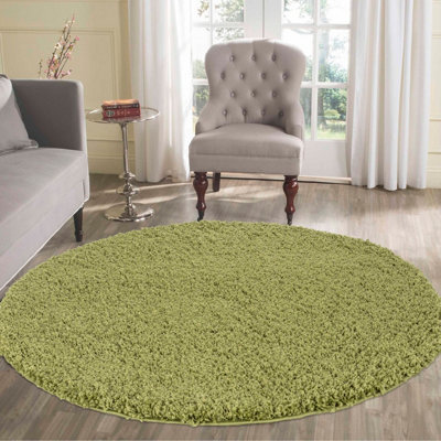 Desire Rugs Plain Living Room Shaggy Area Rugs Green Round 120X120 Cm from B&Q