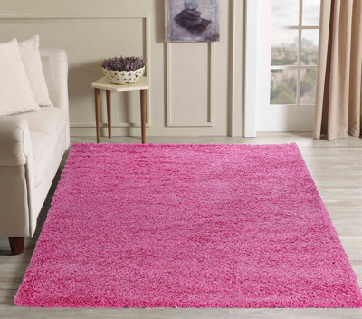 Desire Rugs Plain Living Room Shaggy Area Rugs Pink 200X290 Cm from B&Q