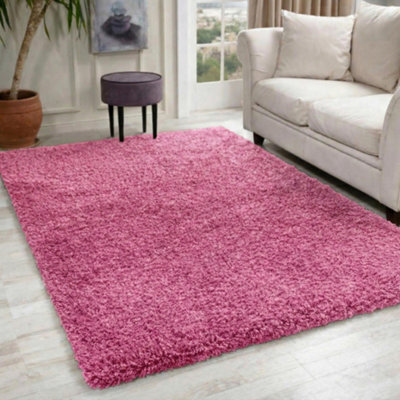 B&Q Desire Rugs Plain Living Room Shaggy Area Rugs 60X110 Cm Pink