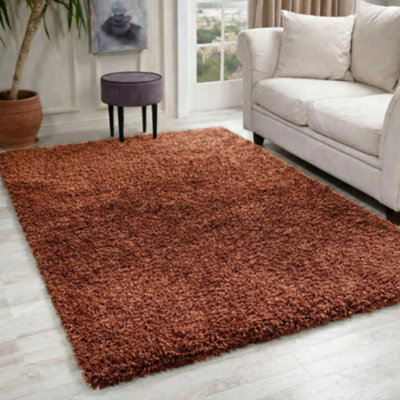 B&Q Desire Rugs Plain Living Room Shaggy Area Rugs Terracotta 60X110 Cm