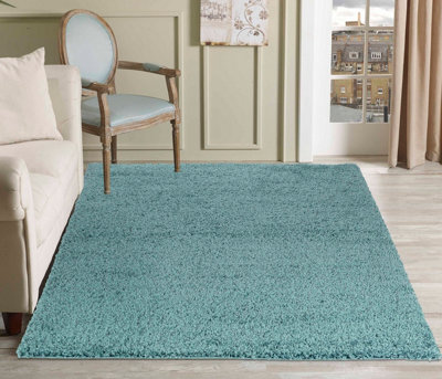 Desire Rugs Plain Living Room Shaggy Area Rugs Duckegg 80X150 Cm from B&Q