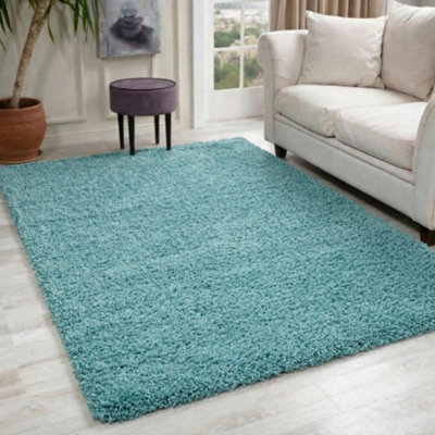 B&Q Desire Rugs Plain Living Room Shaggy Area Rugs Duckegg 120X170 Cm