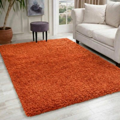 B&Q Desire Rugs Plain Living Room Shaggy Area Rugs 60X110 Cm Orange