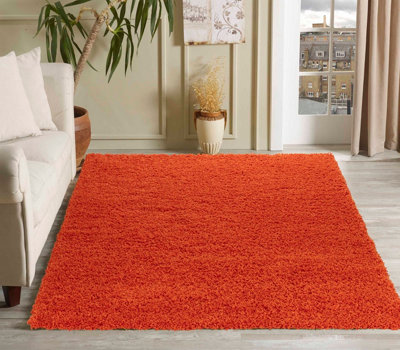 Desire Rugs Plain Living Room Shaggy Area Rugs Orange 160X230 Cm from B&Q