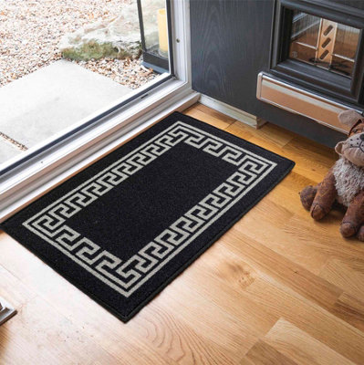 B&Q Machine Washable Greek Key Design Anti Slip Doormats 80X150 Cm Black