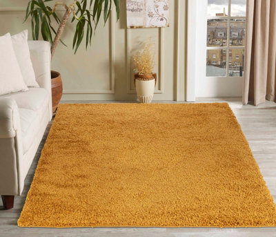 Desire Rugs Plain Living Room Shaggy Area Rugs Gold 120X170 Cm from B&Q