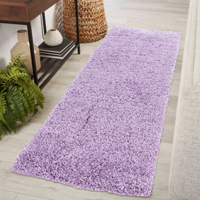 Desire Rugs Plain Living Room Shaggy Area Rugs Lilac Runner 60X220 Cm from B&Q
