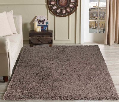 Desire Rugs Plain Living Room Shaggy Area Rugs Taupe 200X290 Cm from B&Q