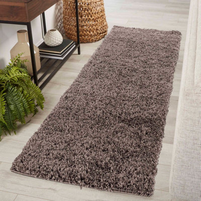 Desire Rugs Plain Living Room Shaggy Area Rugs Taupe Runner 60X220 Cm from B&Q