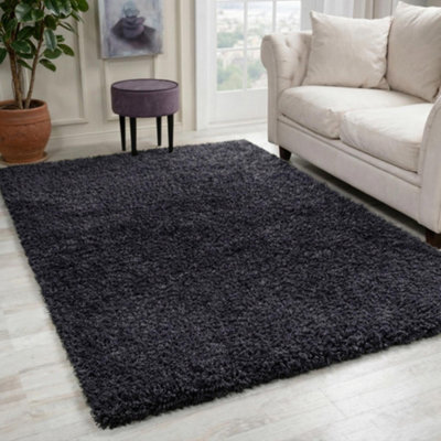 B&Q Desire Rugs Plain Living Room Shaggy Area Rugs 60X110 Cm Anthracite