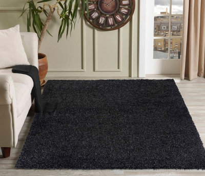 Desire Rugs Plain Living Room Shaggy Area Rugs Anthracite 160X230 Cm from B&Q