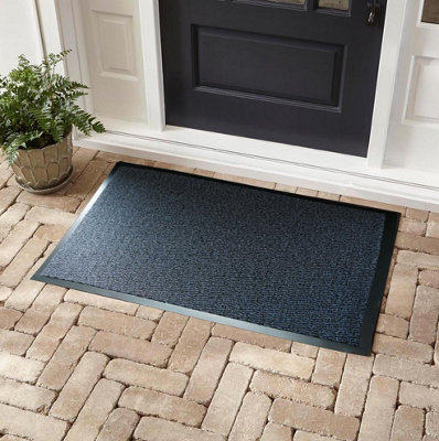 Door Mats Hallway Runners Non Slip Outdoor Indoor-Kitchen Floor Mats Rubber Back Dirt Trapper Blue 80X120 Cm from B&Q