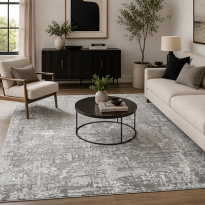 B&Q Grey Serenity Modern Abstract Lines Contemporary Area Rugs 80X150 Cm