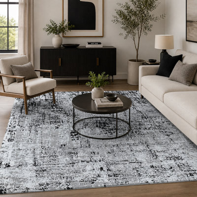 B&Q Black Serenity Modern Abstract Lines Contemporary Area Rugs 80X150 Cm