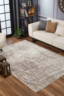 Serenity Modern Abstract Lines Contemporary Area Rugs Stone 60X220 Cm from B&Q