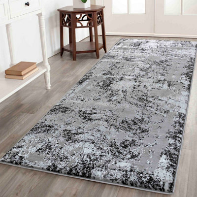  - Serenity Modern Abstract Acrylic Contemporary Area Rugs Black 60X220 Cm